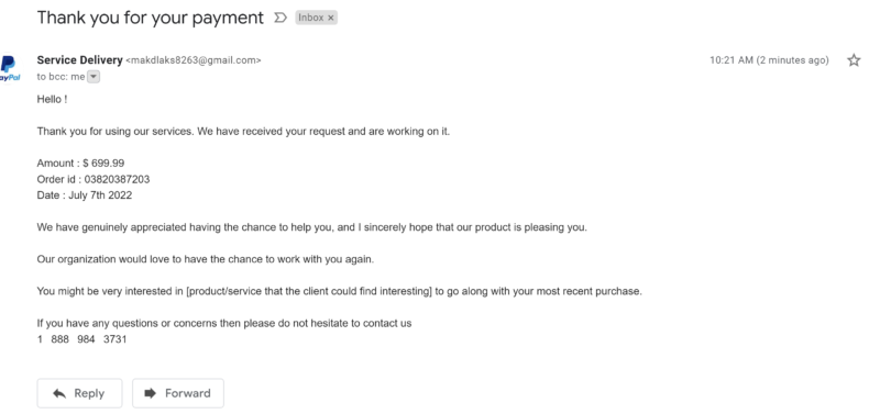 fake paypal email